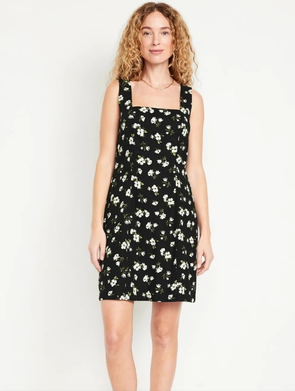 Old Navy Linen Blend Black Floral Print Square Neck Sundress Sz XL - NWT